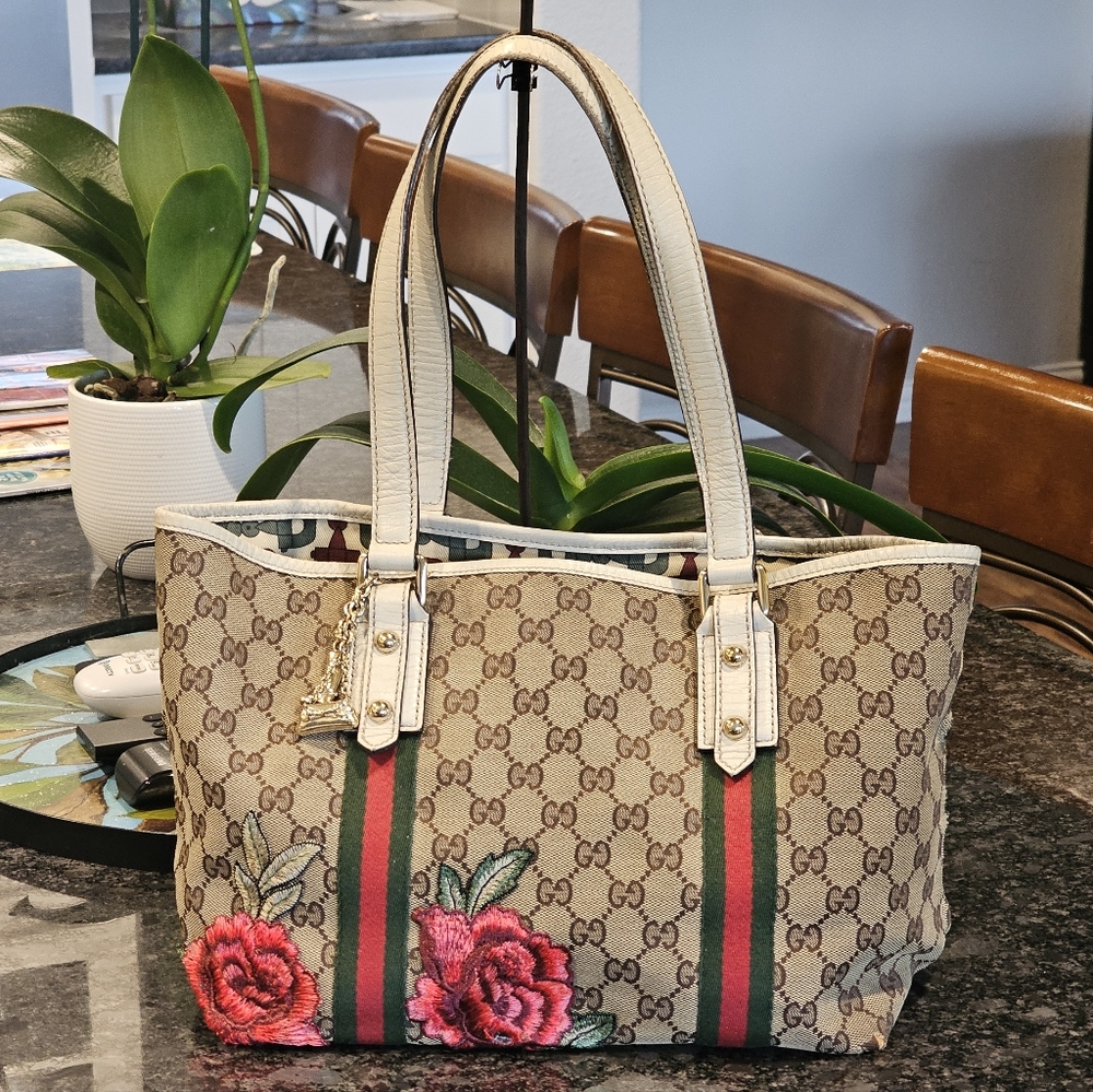 Gucci upcycle, Well Loved! Fabric worn/frayed on all sides and front face.